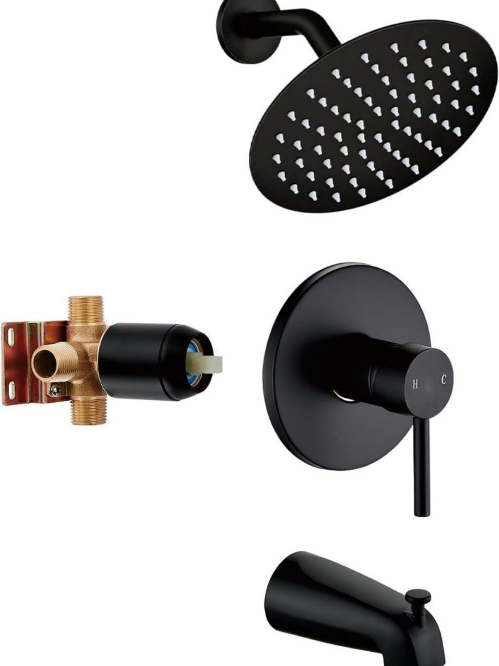 Stylish Black Tub Shower Faucet Set with Handheld Showerhead & Spout